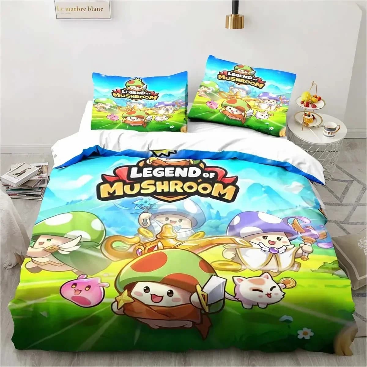 Set di Biancheria da Letto con Stampa 3D Anime Game Legend of Mushroom, Copripiumino, Set Lenzuola, Coperta, Misure Full Queen King