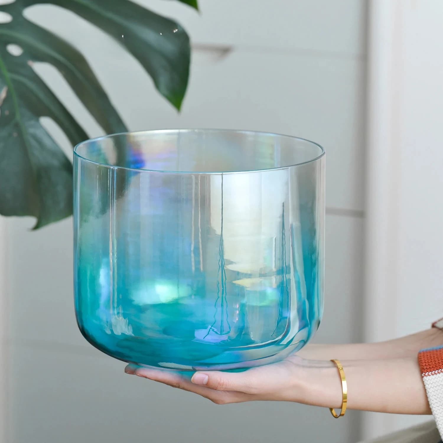 6 Inch Clear Quartz Cosmic Light Crystal Singing Bowl Dream Sunny Sea Colorfor Meditation and Sound Healing with Mallet