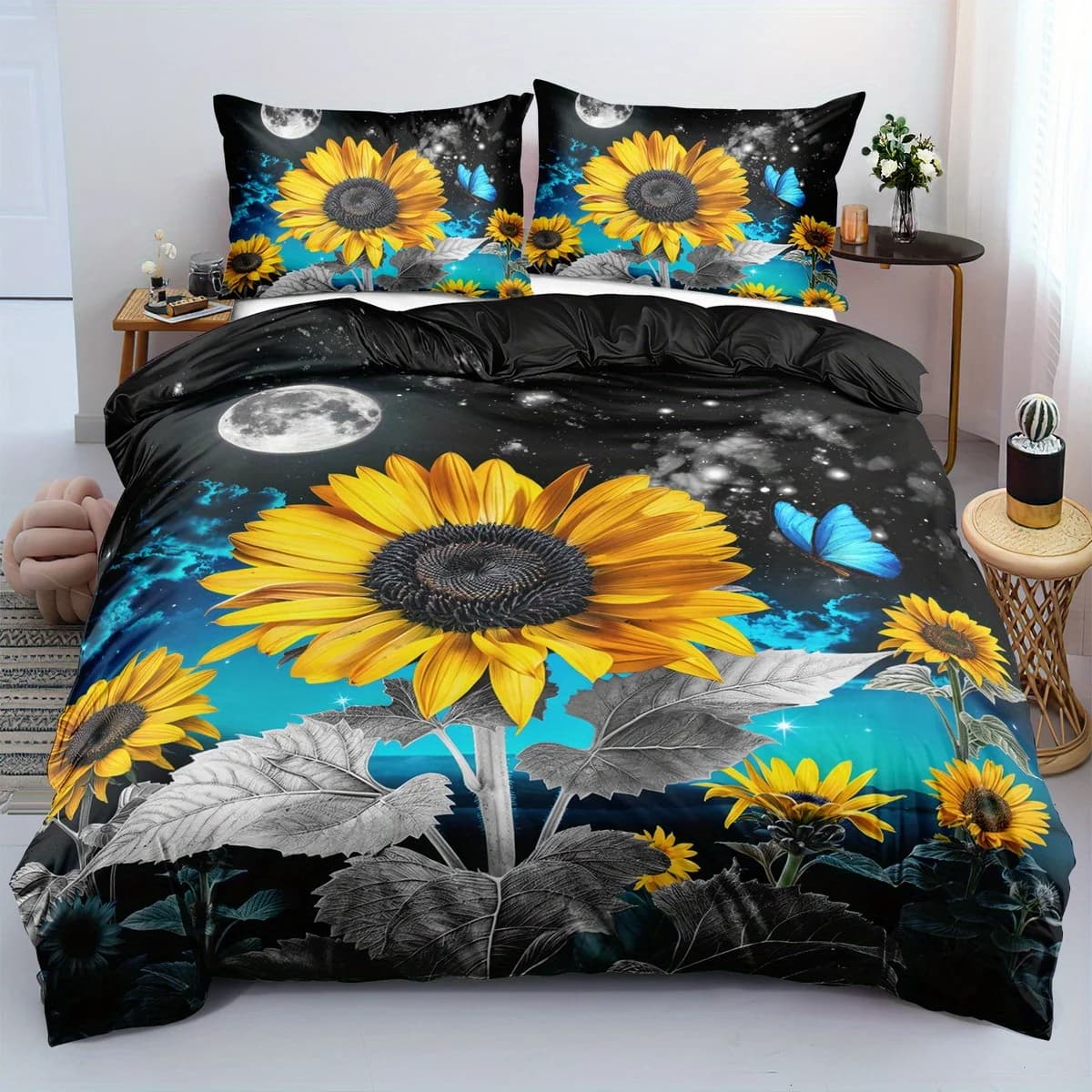 Set copripiumino 2/3 pezzi, set copripiumino girasole, set copripiumino fiore, set copripiumino farfalla, lenzuolo girasole