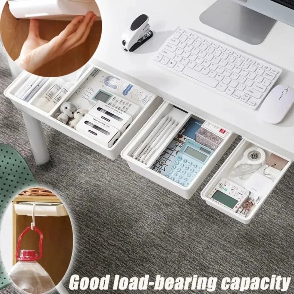 Hidden storage box, desk drawer, self-adhesive plastic desk holders, simple storage box for objects