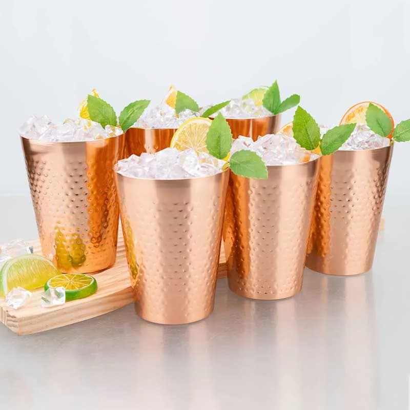 Boccale da birra in alluminio ramato martellato da 430 ml con scatola - Bicchiere leggero in stile rustico per uso regalo da campeggio in bar