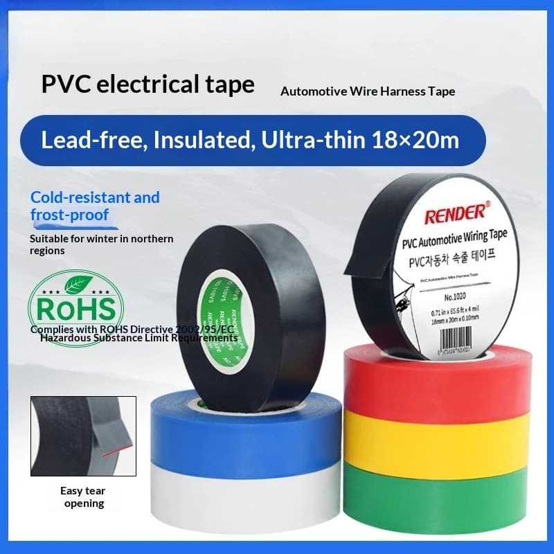 Nastro isolante in PVC per cablaggi auto, conforme RoHS, senza piombo, impermeabile, resistente al caldo e al freddo, ad alta adesione, 20-100M