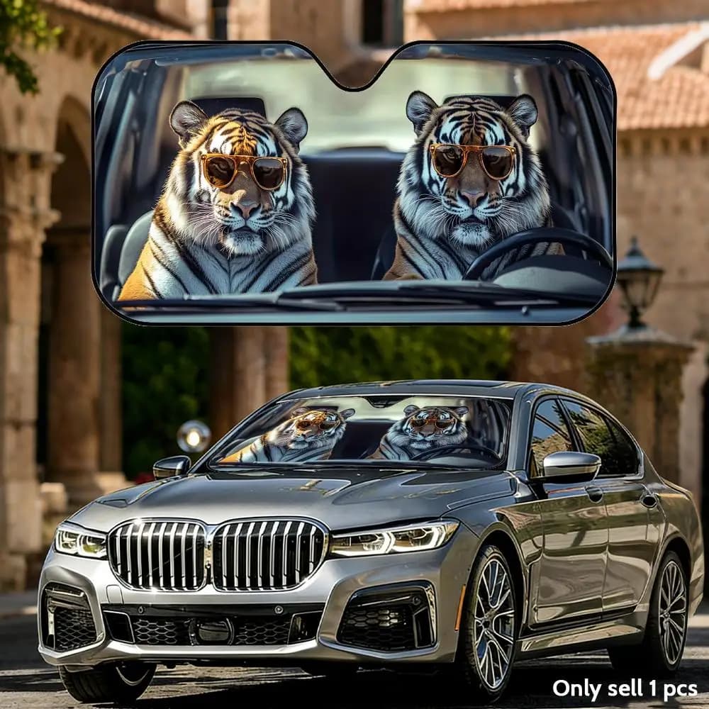Parasole Divertente a Forma di Tigre, Pieghevole, Universale per Parabrezza Auto, Protezione UV, Isolamento Termico, Copertura Richiudibile