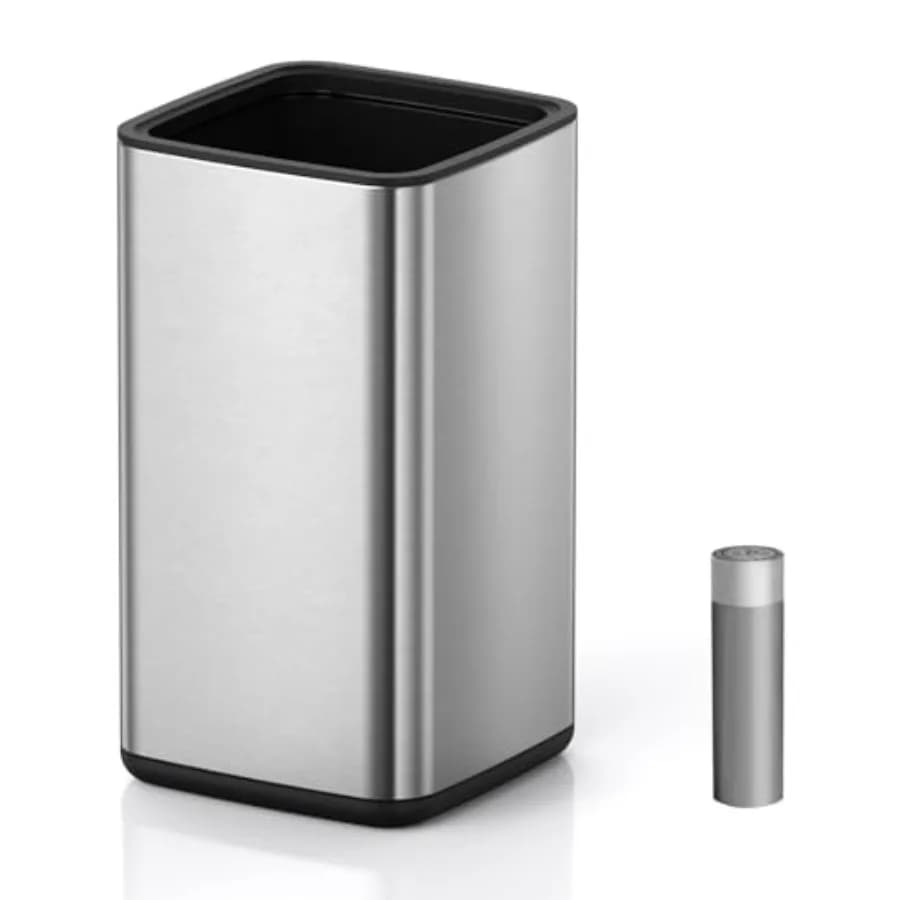 Cestino per rifiuti da 15 litri (4 galloni) con coperchio aperto e secchio interno rimovibile, piccolo cestino per rifiuti in metallo per bagno e ufficio, in acciaio inossidabile