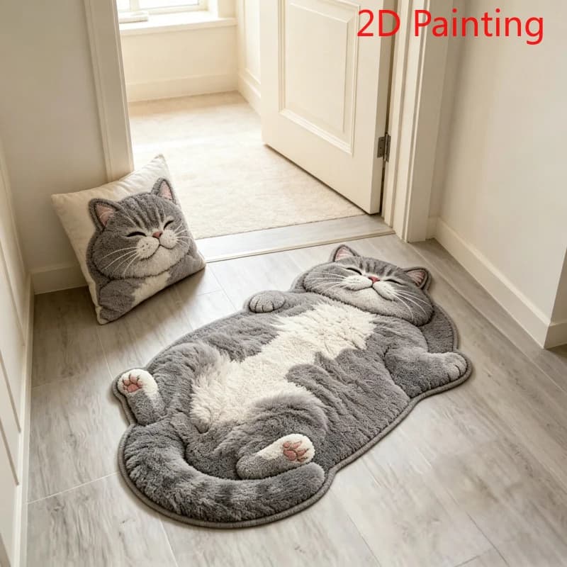 VIKAMA Cute 3D Stereoscopic Cat Rug Soft and Slip-resistant Bedroom Floor Mat Entrance Hall Bathroom Floor Mat Home Decoration