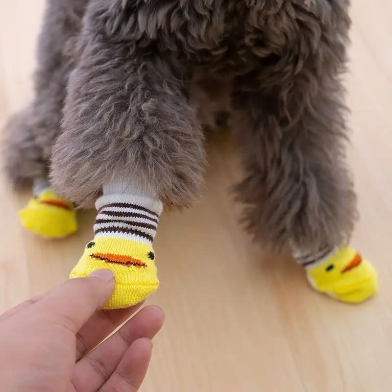 4Pcs Cute Pet Dog Socks with Print Anti-Slip Cats Puppy Shoes Paw Protector Products for Small Breeds Spitz York Dogs Chihuahua