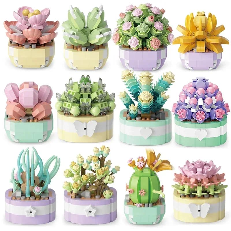 Fiore succulente blocchi di costruzione Cactus Gypsophila Bonsai albero giardini mattoni romantici piante in vaso fai da te modello bambini kit giocattoli