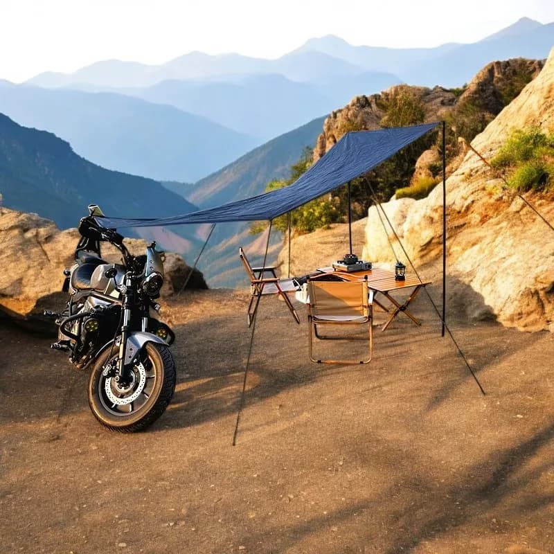 Tenda laterale per moto portatile, rivestimento nero, telo da campeggio, turistico, SUV, tenda parasole, impermeabile, anti UV
