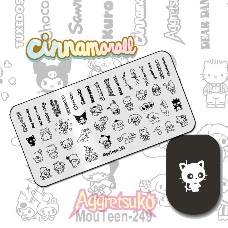 Nail Stamp MouTeen249 Letter Mixed Sanrio Hello Kitty Nail Plates Stamp King Manicure Set For Nail Art Stamping