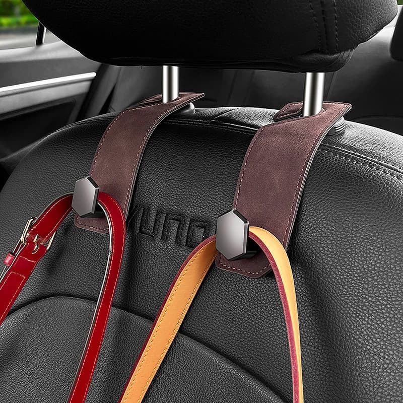 Gancio per appendere il sedile posteriore dell'auto Gancio per organizer per interni auto Accessori Gancio premium in pelle scamosciata Ganci doppi per poggiatesta universali
