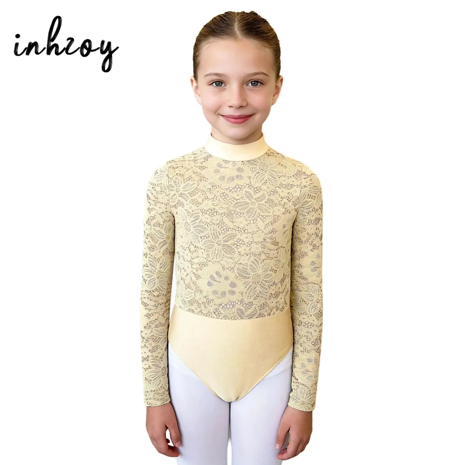 Body da ginnastica per balletto per bambina, collo a lupetto, manica lunga, corpetto in pizzo, body da pratica professionale per pattinaggio su ghiaccio