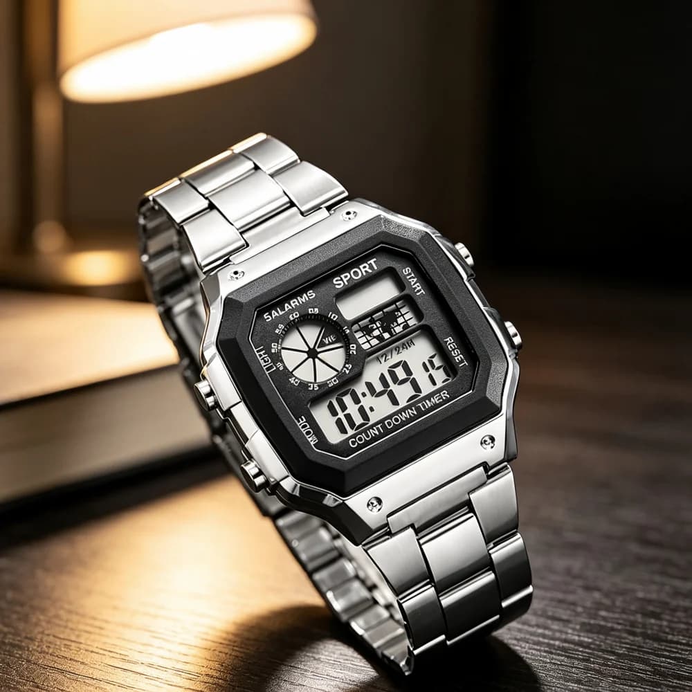 Orologio militare da uomo Orologio sportivo digitale di lusso Conto alla rovescia in acciaio inossidabile Orologio da polso elettronico impermeabile per regalo da uomo