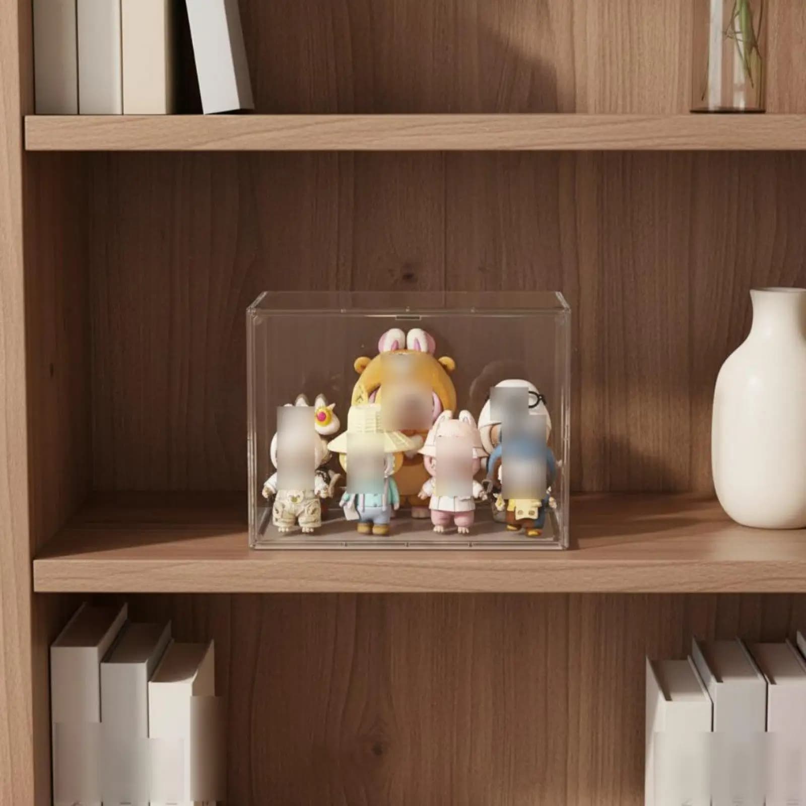 Large Acrylic Look Doll Display Shelf for Blind Box Figures with Removable Partitions Stackable Toy Storage Case