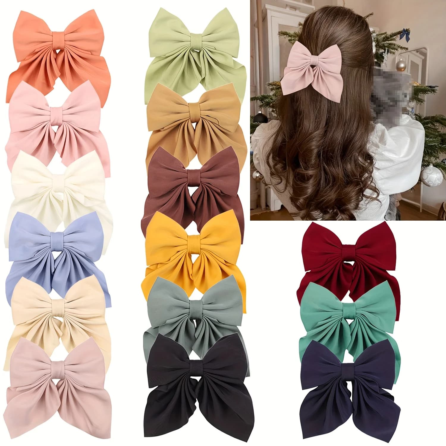 Fermaglio per capelli con fiocco in nastro di raso massiccio – Accessorio per capelli in stile preppy coreano per ragazze – Look scolastico elegante, regalo carino per l'uso quotidiano
