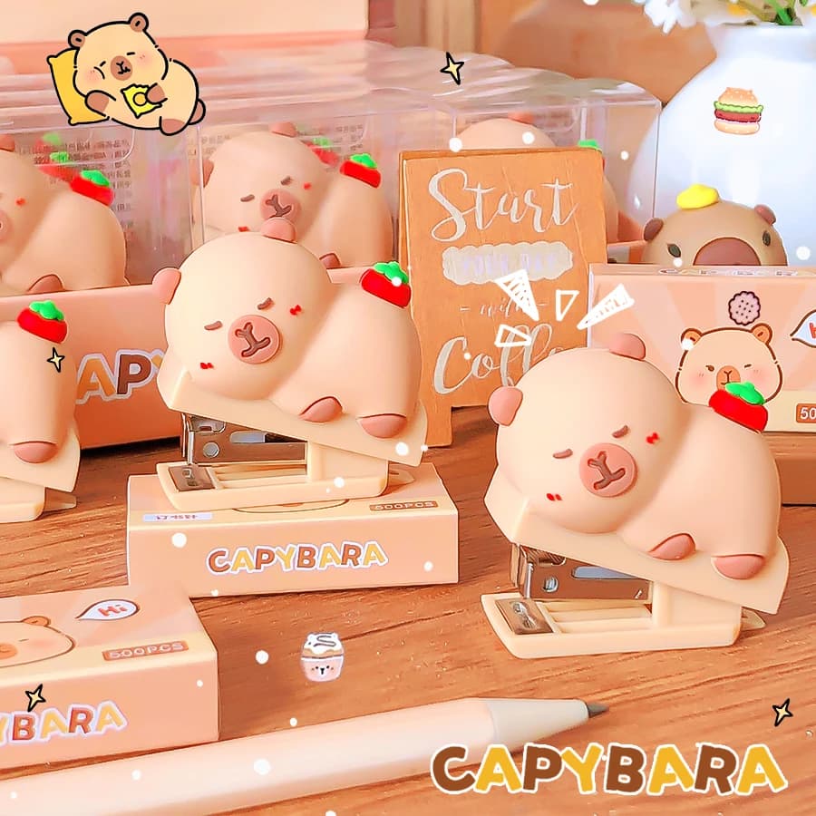 accessori per uffici utili per la scuola, materiale per rilegatura, materiale scolastico, cancelleria, cucitrice, mini cucitrice capibara carina