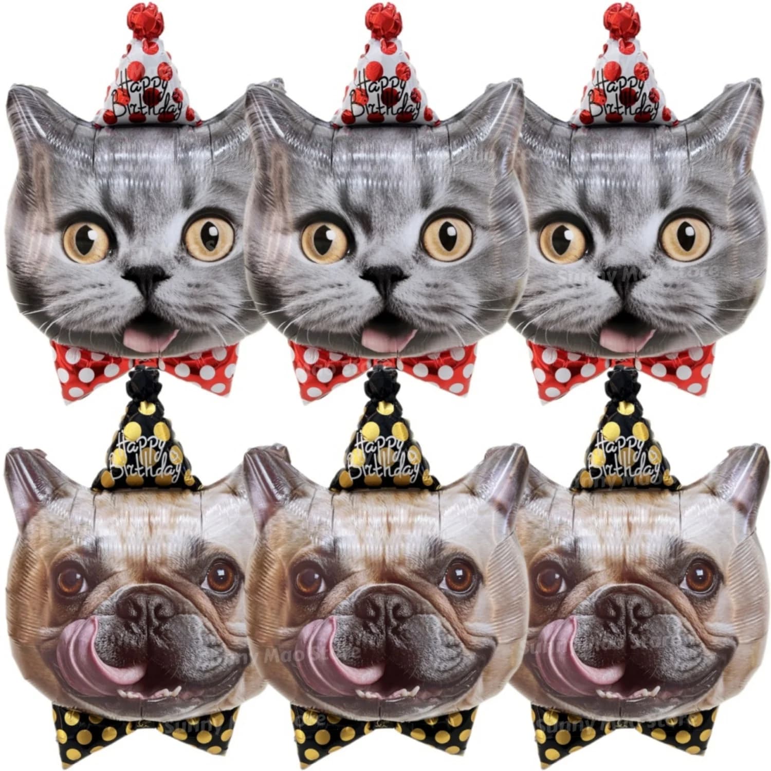 1/6 Pezzi Palloncini di Compleanno per Cani, Simpatici Palloncini in Foil a Forma di Testa di Gatto/Cucciolo con Cappello da Festa, Decorazioni per Feste di Animali Domestici/Baby Shower