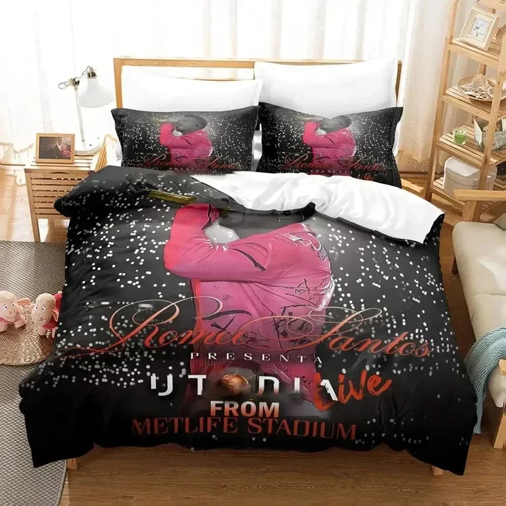 Set di biancheria da letto 3D Singer Romeo Santos, copripiumino stampato, federa, set singolo, doppio, queen, super king size, per la casa