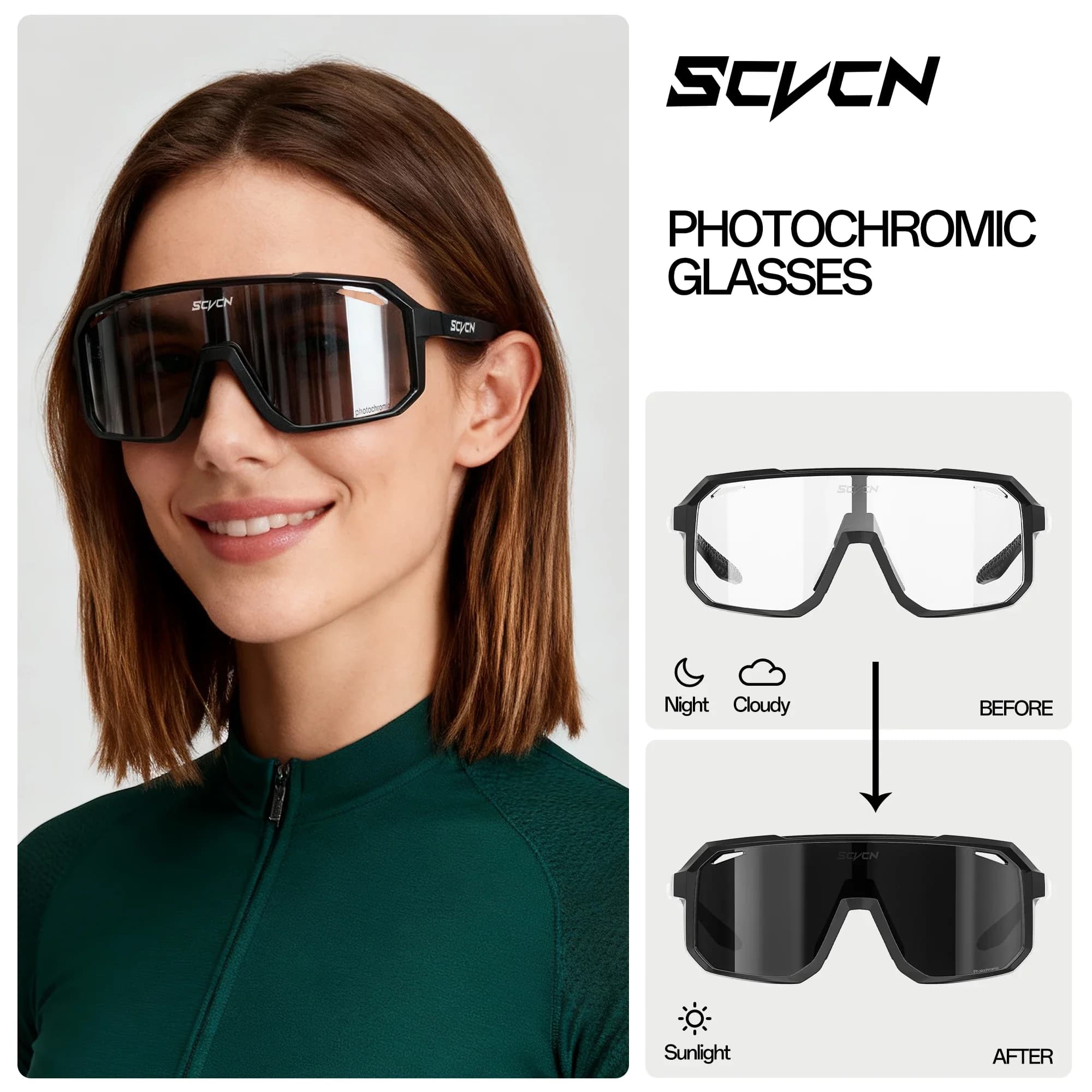 Occhiali da Sole Fotocromatici SCVCN per Escursionismo, Ciclismo, Sport all'Aperto, Corsa, Arrampicata e Guida