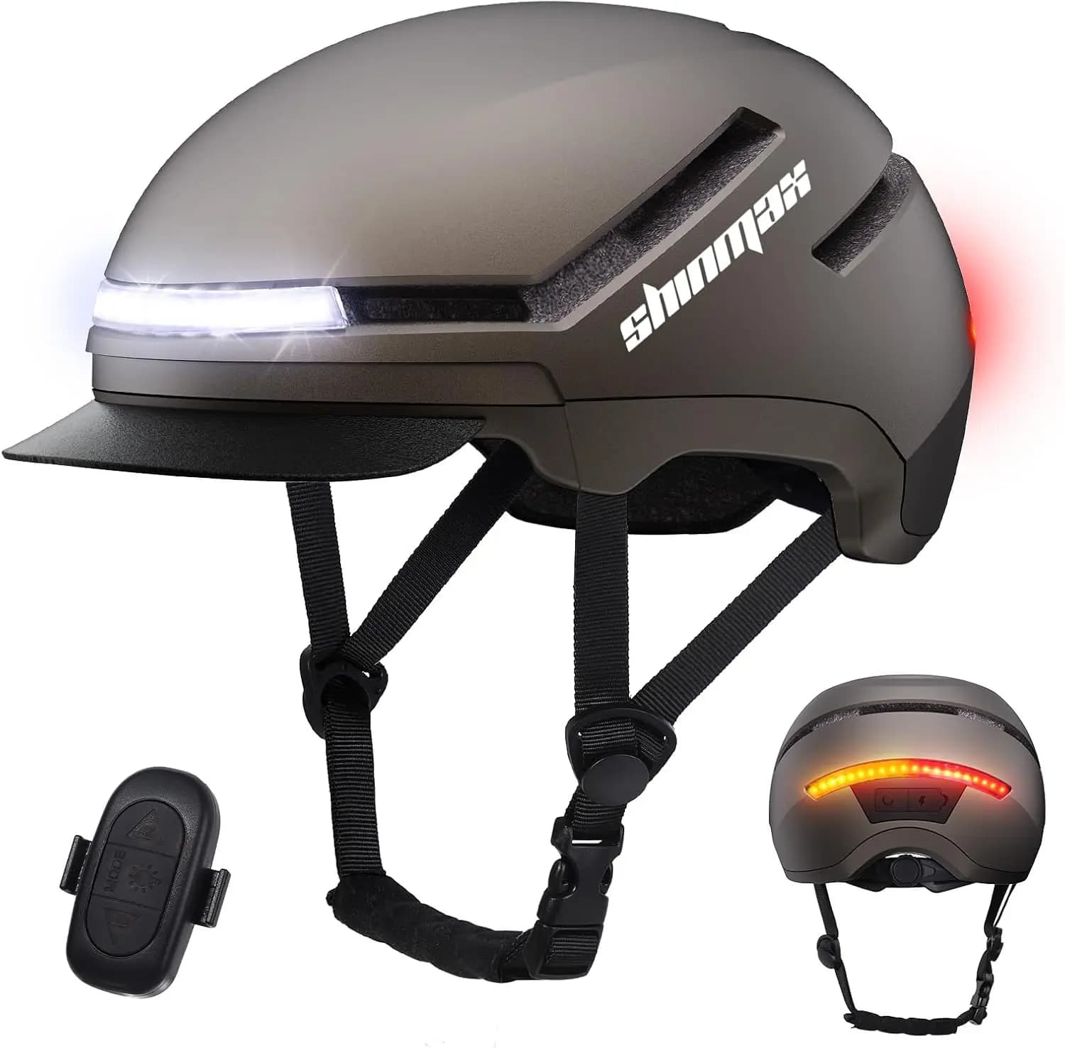 Casco da Bici con Indicatori di Direzione, Certificato NTA, Ricaricabile USB, con Visiera, per E-Bike, Scooter, Pendolari e Adulti