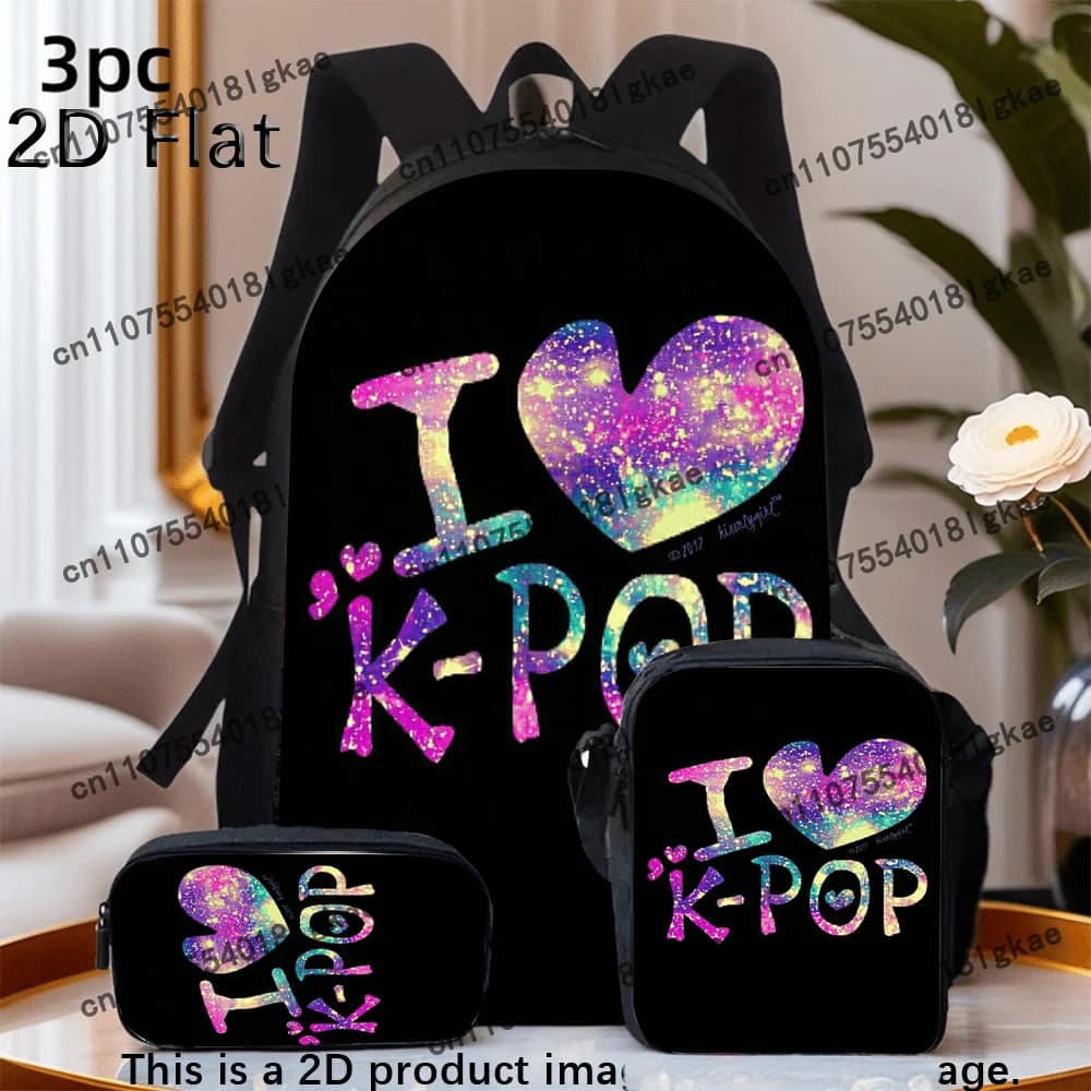 3pcs KPOP Backpack with Messenger Bag & Pencil Case - Large Capacity Lightweight Nylon School Bookbag Suitable for Travel, Commu