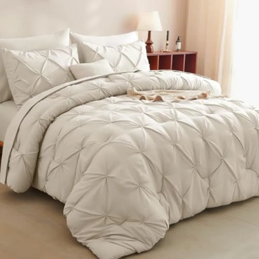 Set Copripiumino 7 Pezzi Pintuck, Set Biancheria da Letto Premium con Copripiumino, Lenzuola e Federe