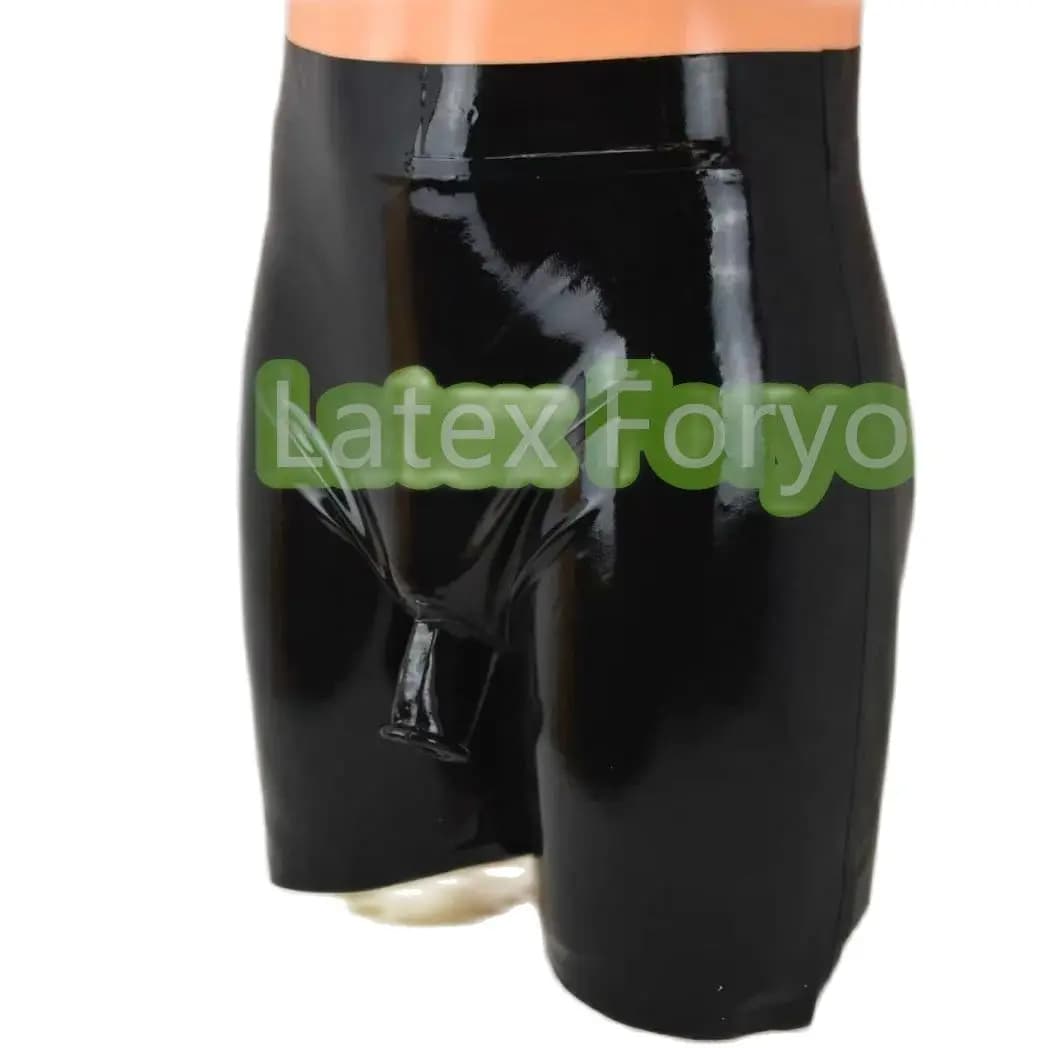 Handmade Sexy Black Latex Boxer Front Half Sheath Elastic Rubber Cycle Sport Shorts Male Sexy Latex Panties Cosplay Lingerie