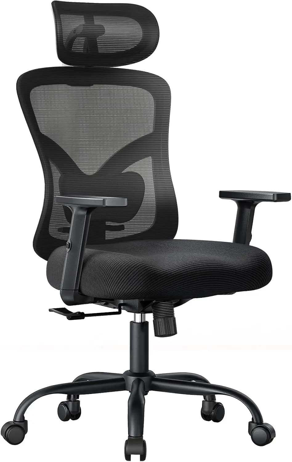 Ergonomic Office Chair with Padded Lumbar Support, 2D Headrest, Adjustable Armrests, Upgraded Seat Cushion, 130° Rocking Tilt, Computer Gaming Chair for Home Office