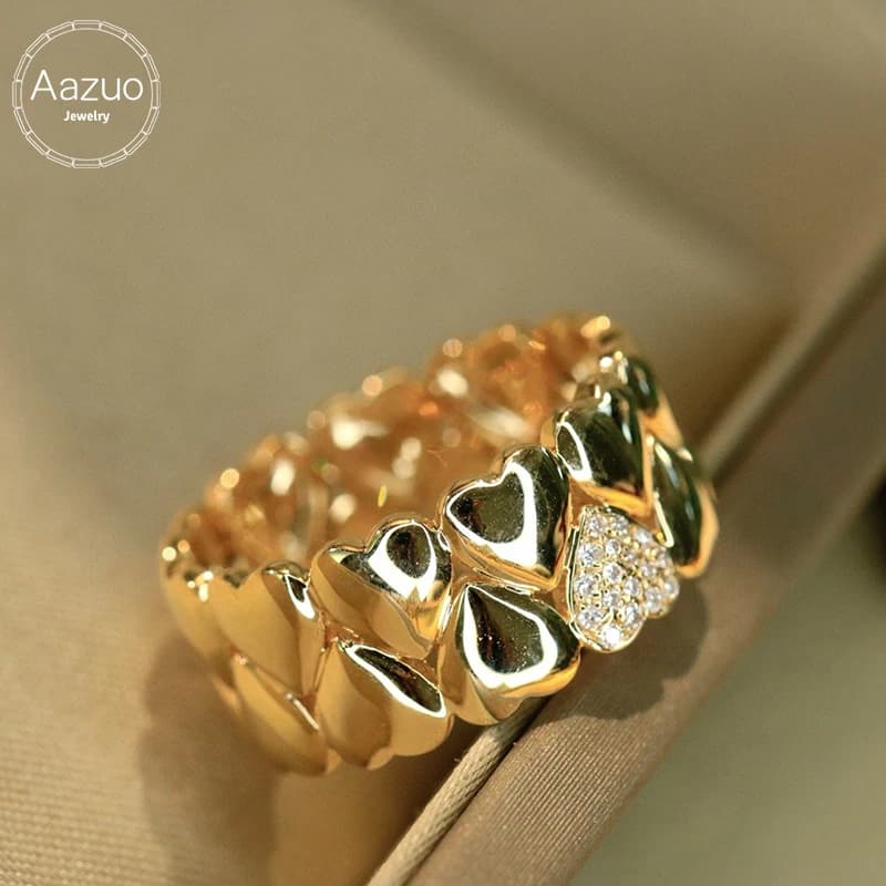 Aazuo Gioielli vintage autentici in oro giallo massiccio 18 carati con diamanti naturali, anelli a forma di cuore, regalo per donne e ragazze, festa di compleanno Au750