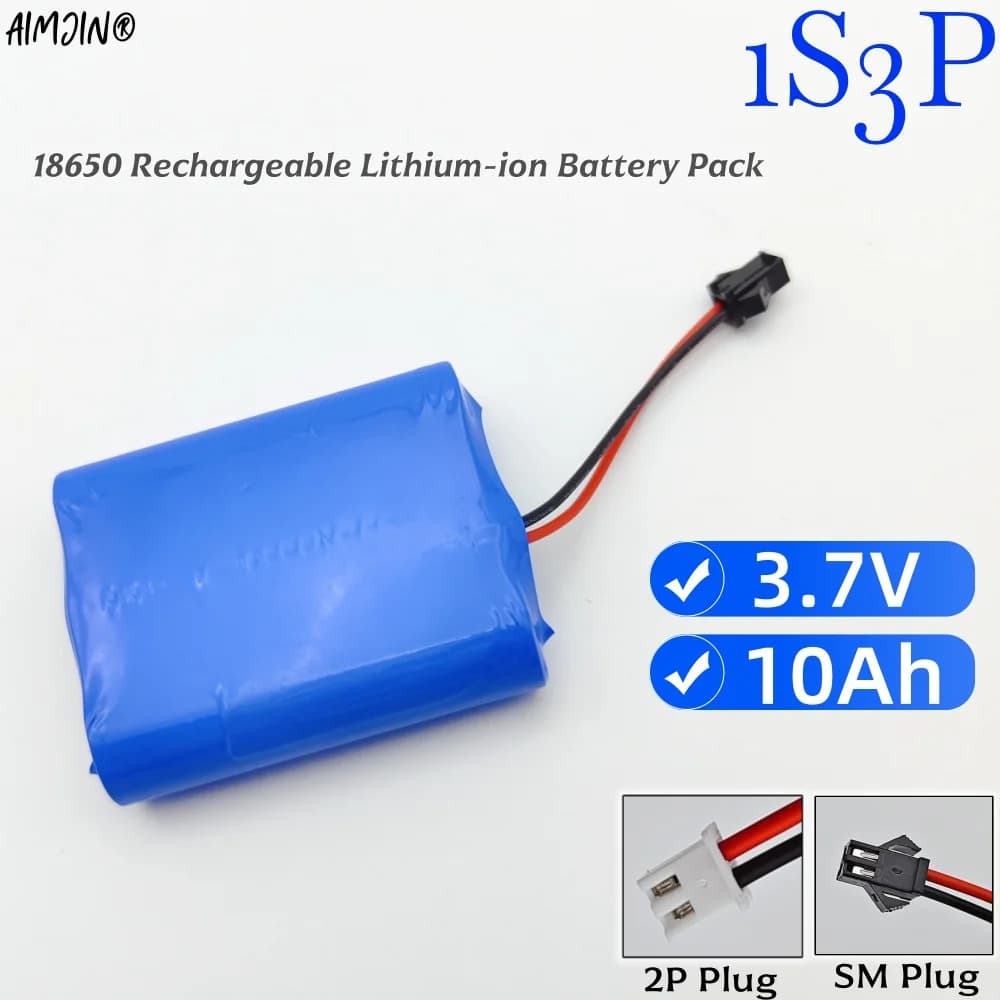 Batteria al litio 1S3P 3.7V 10Ah 18650 con XH2.54-2P SM Plug 4.2V Batteria ricaricabile per la pesca Luce a LED Altoparlante Bluetooth