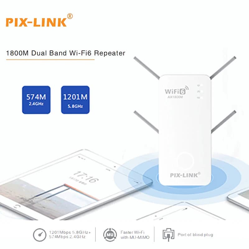 High-Speed Wifi6 Dual Band Extender PIX-LINK1800Mbps Wireless Repeater With Gigabit Port Wps For Home Network Coverage AX06
