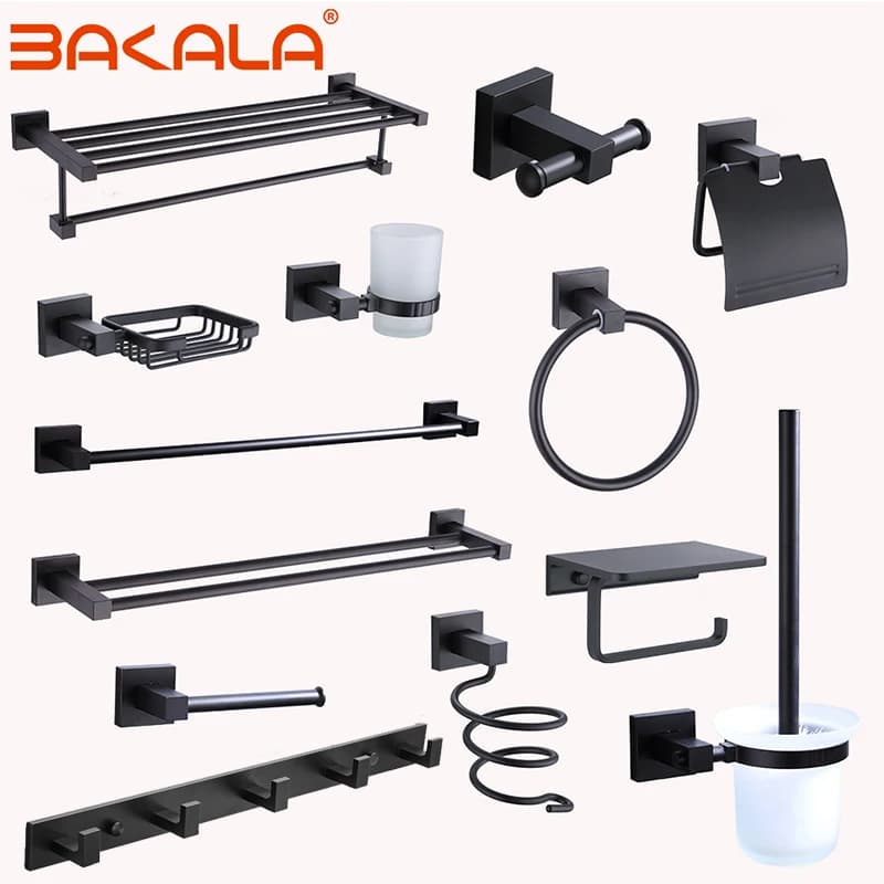 Set hardware in alluminio per bagno Portasciugamani Porta carta Porta scopino Porta asciugamani Gancio Gancio per fila Barra attività
