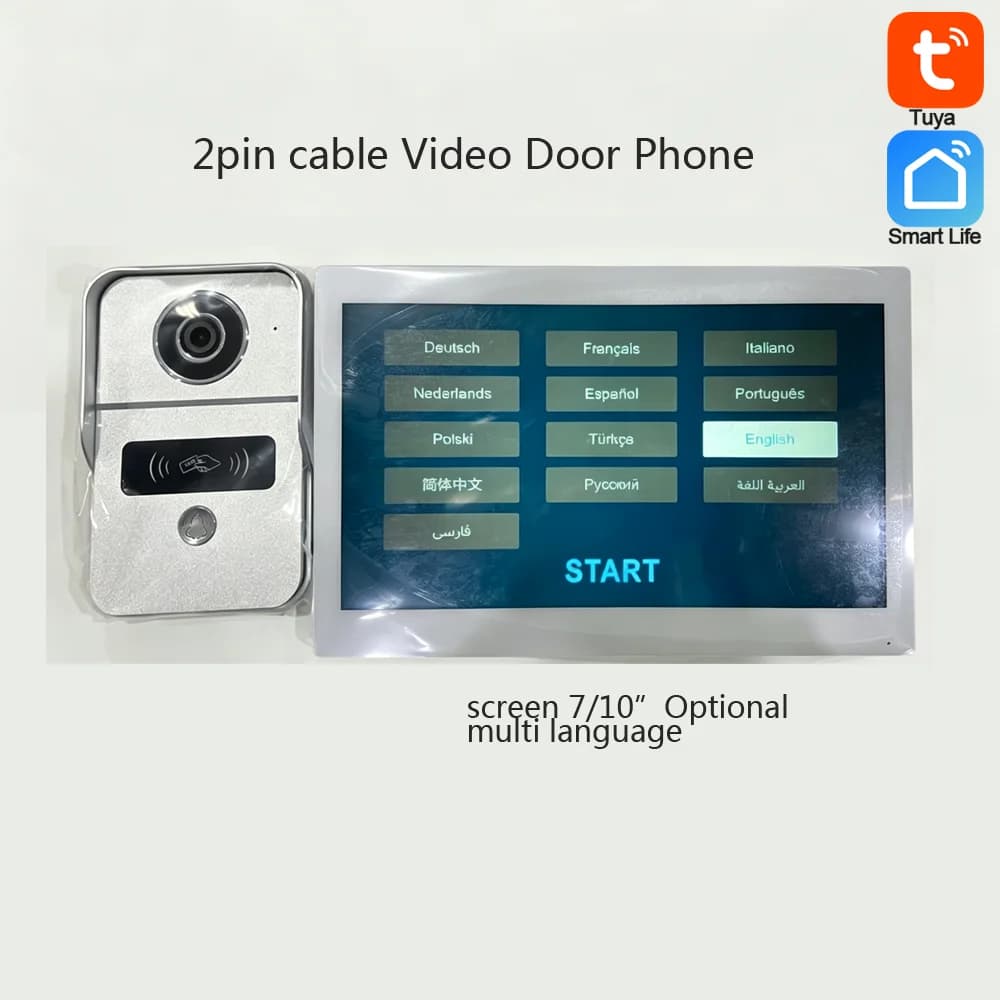 2Pin Wire 2.4G WiFi Video Door Phone 7/10" IPS Monitor Tuya APP Control IC Card Unlock Intercom Door Bell For Visitor Talk Back
