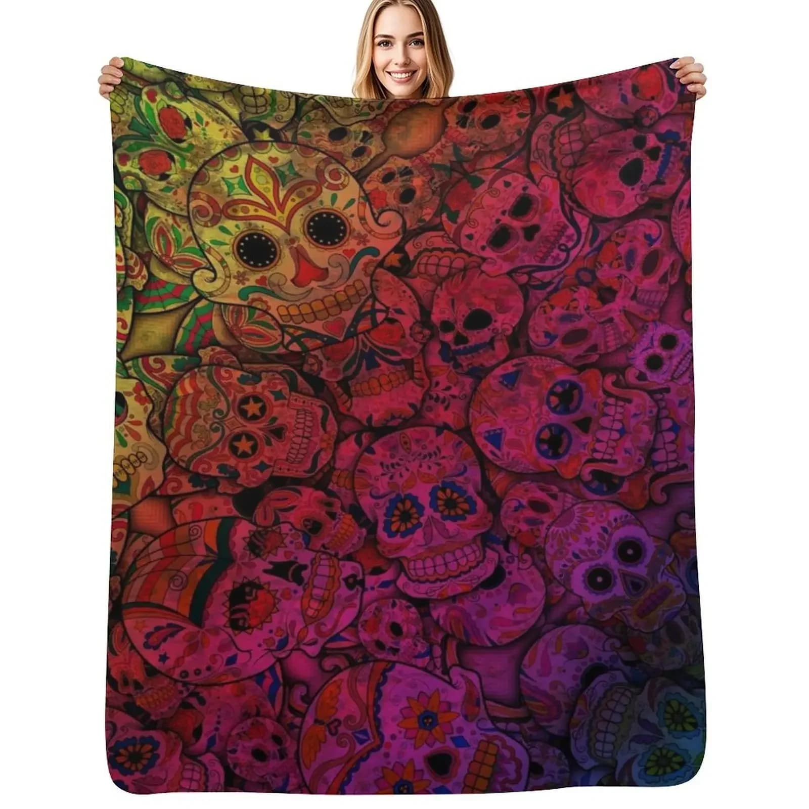 Shooting blanket with rainbow sugar skulls, sleeping bag, heavy blanket for children