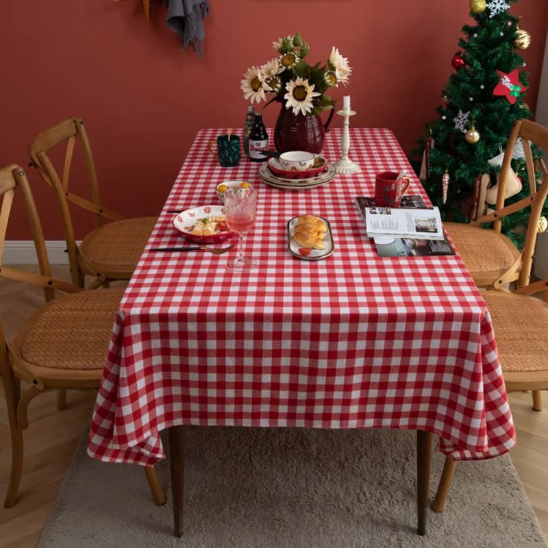 Tovaglia rettangolare in cotone copritavolo rosso e bianco decorazione natalizia nordica tovaglia copritavolo da pranzo per la casa