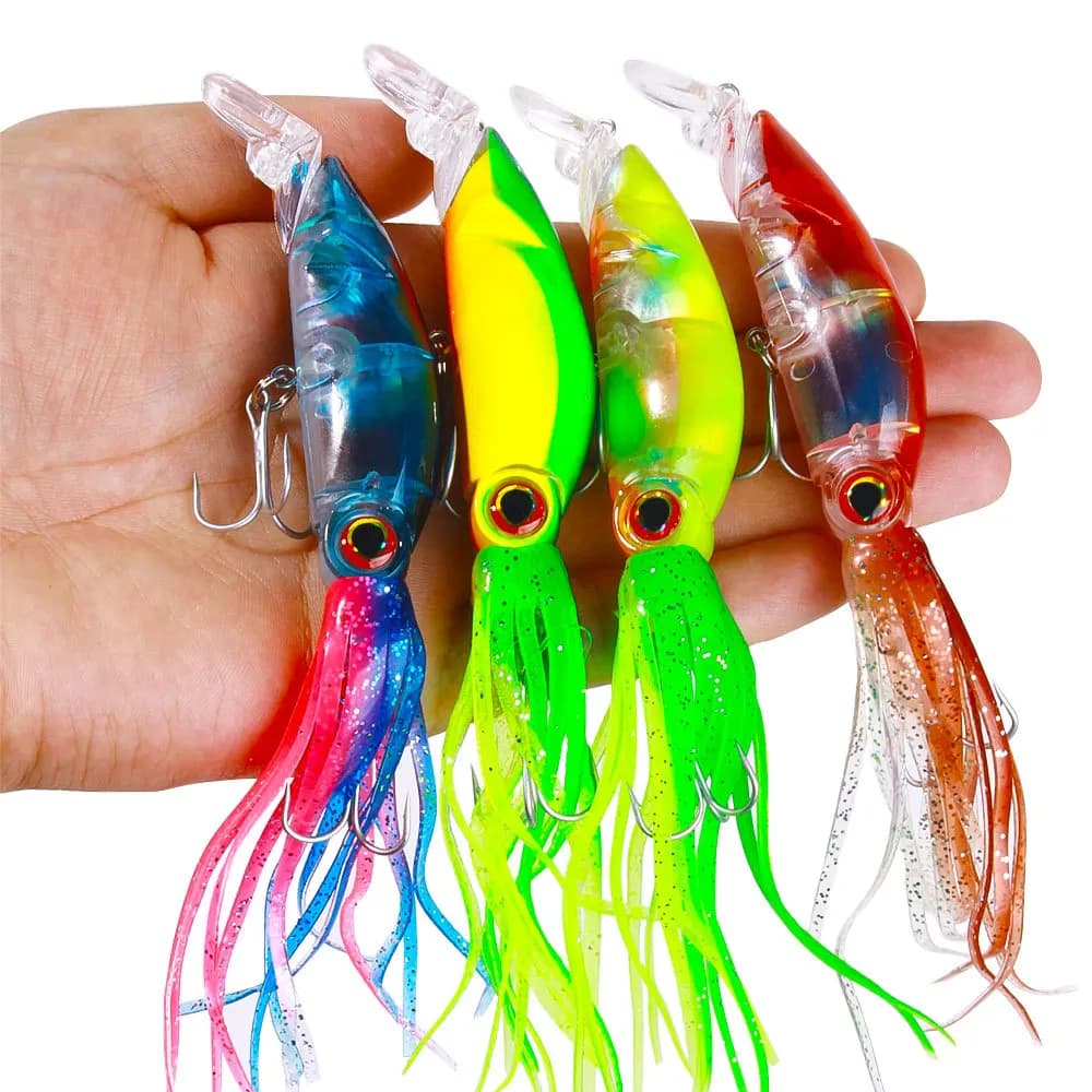 8PCS Sea Fishing Long Casting Big Octopus Squid Road Runner Bait Fresh Sea Water Plastic Fishing Bait Fake Bait Flashy Realistic