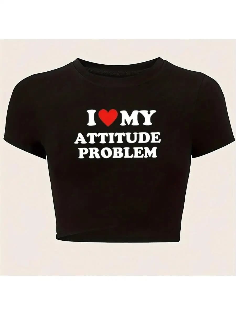 Heart Print Crop Slim T-Shirt, Y2K Short Sleeve T-Shirt For Spring Summer, Women s Clothing