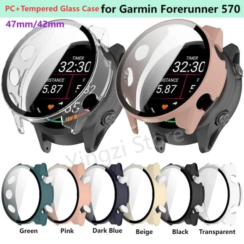 Custodia in vetro temperato per Garmin Forerunner 570 42mm47mm Smart Watch Protezione schermo per Forerunner570 47MM42MM Paraurti completo
