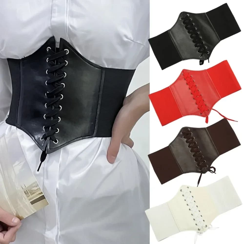 Corsetti per le donne cintura larga guaina dimagrante gotica pancia piatta corsetto bianco elastico a vita alta cinture nere in ecopelle korsett