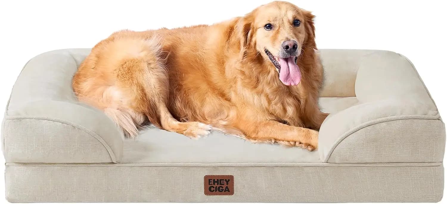 Letto Ortopedico Extra Large per Cani con Memory Foam Impermeabile, Base Antiscivolo e Rivestimento Lavabile, Beige