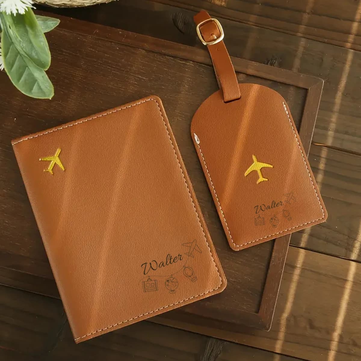 Set di 2 etichette per bagagli con clip per passaporto con lettere stampate a caldo, personalizzazione personalizzata, pelle artificiale portatile ultrasottile
