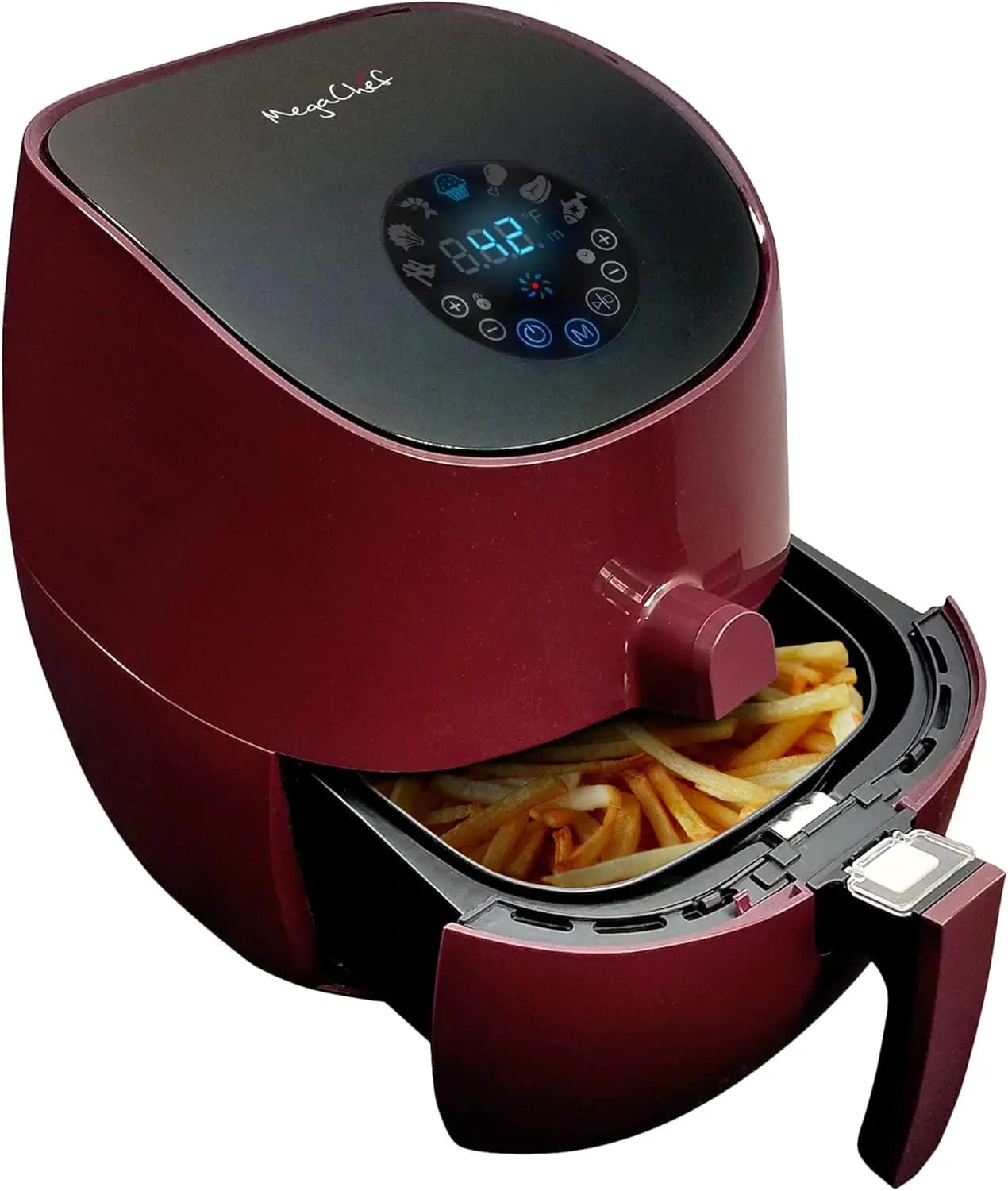 3.5 Qt Air Fryer and Multicooker in Burgundy with 7 Preset Cooking Programs