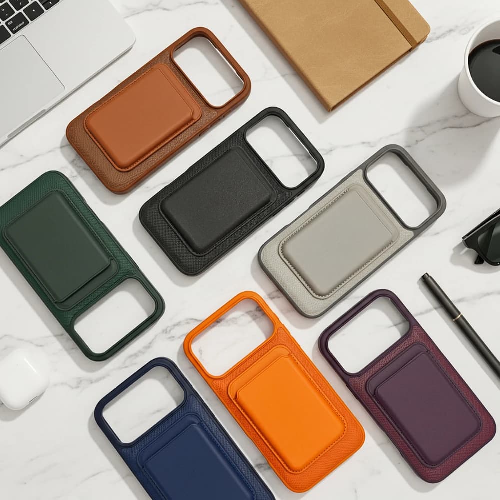 Custodia per telefono 2 in 1 con portafoglio magnetico rimovibile e tasca per carte in pelle PU Epsom per iPhone 16 17 Pro Max, cover anti-caduta