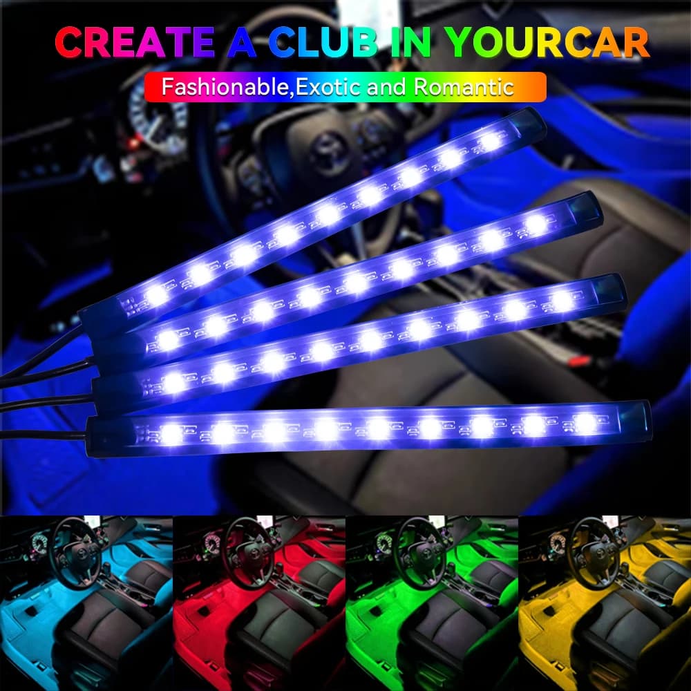 4 IN 1 Auto Automotive Luce Ambientale Neon Piede Luce Interni LED Luce Ambientale Auto USB/Cig Musica Luce Decorazione Ambientale