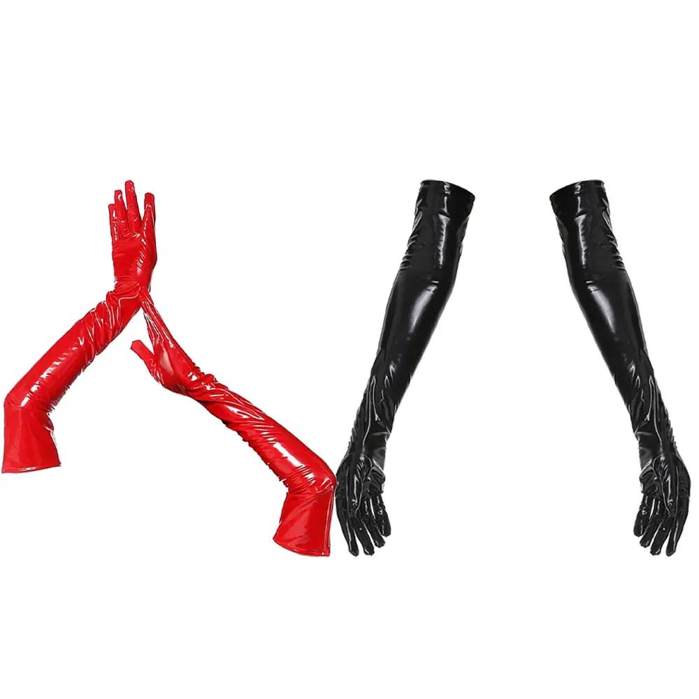 Guanti lunghi skinny in pelle PU sexy da donna Punk Rock Hip Hop Jazz Guanti da ballo in discoteca Guanti in lattice PVC lucido Accessorio cosplay