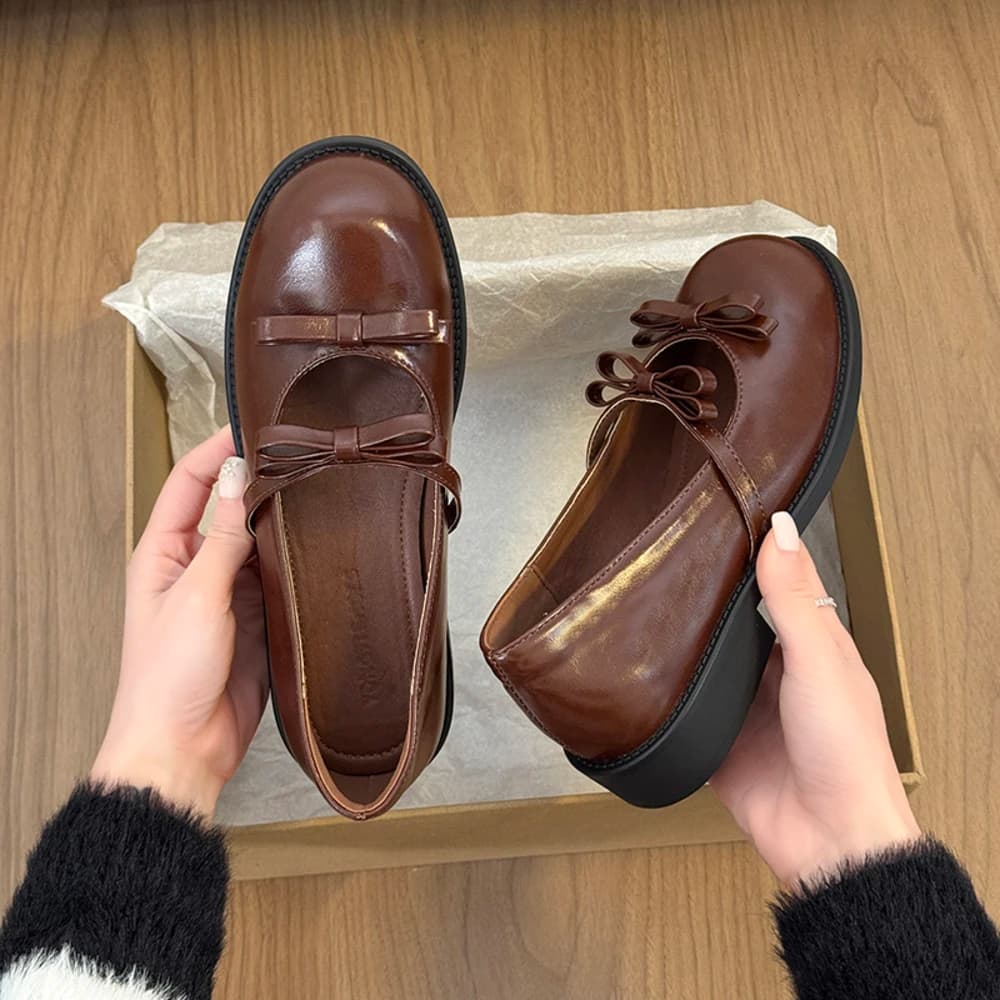 Mocassini in Pelle con Doppio Cinturino e Fiocco a Farfalla, Design Coreano, Nuova Collezione Autunno Inverno, Scarpe Versatili da Donna