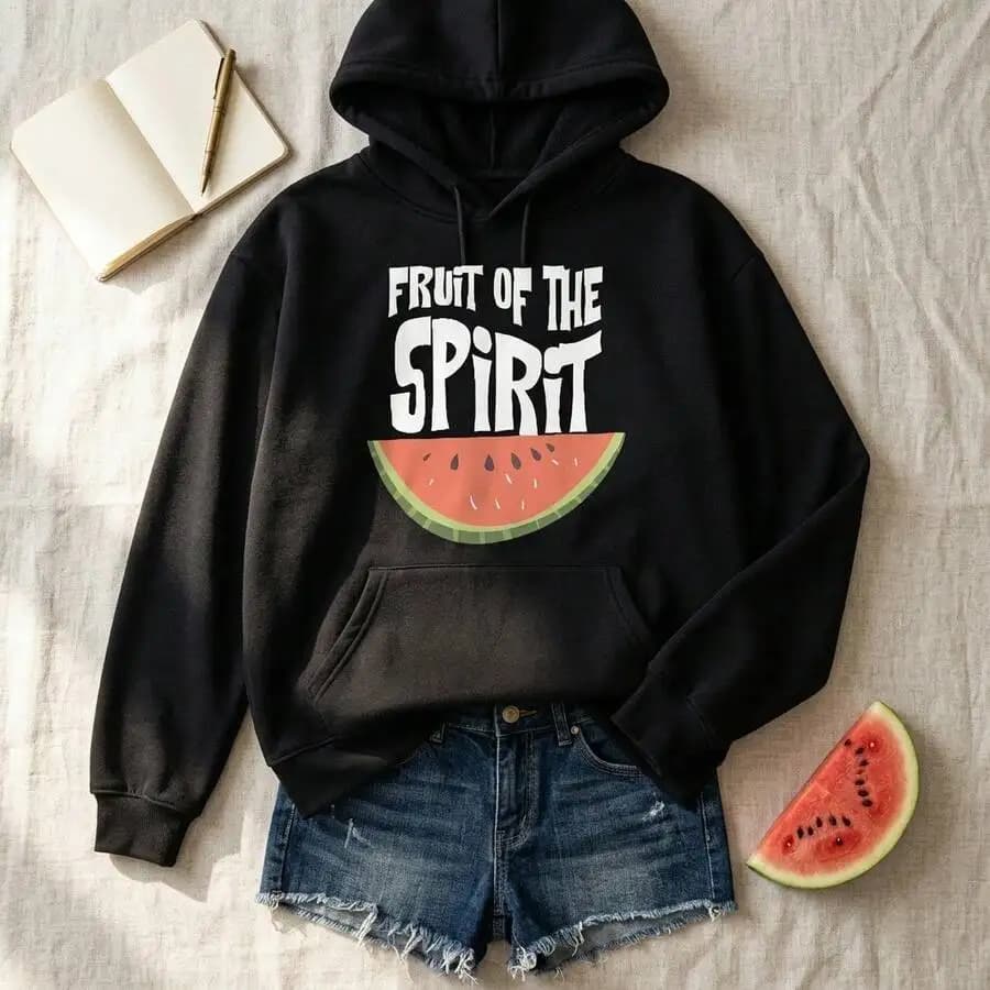 Women's Regular Fit Graphic Hoodie Fruit Of The Spirit Watermelon Christian Faith Print Long‑Sleeve‑Pullover Front‑Pocket Casual‑Everyday‑Wear Hooded‑Sweatshirt Outfit
