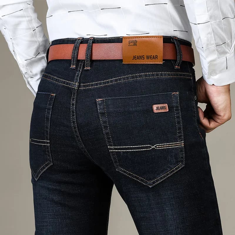 Jeans da uomo d'affari casual dritto elasticizzato moda classico blu nero pantaloni da lavoro in denim abbigliamento di marca maschile