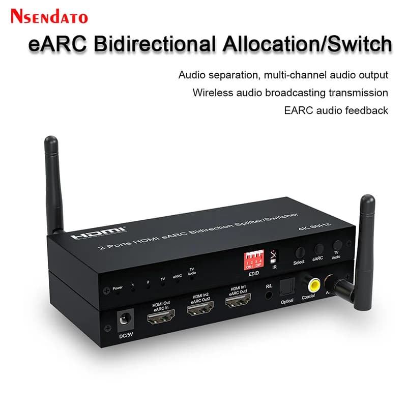 Splitter audio video HDMI eARC bidirezionale 2 porte 4K 60Hz 1x2, convertitore switcher audio HDMI eARC 2x1 per amplificatori e soundbar