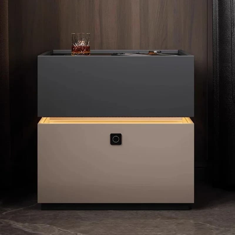 Comodini Comodino intelligente con serratura per impronte digitali Armadietto portaoggetti per camera da letto con lampada con sensore di blocco Cassetta di sicurezza Comodino