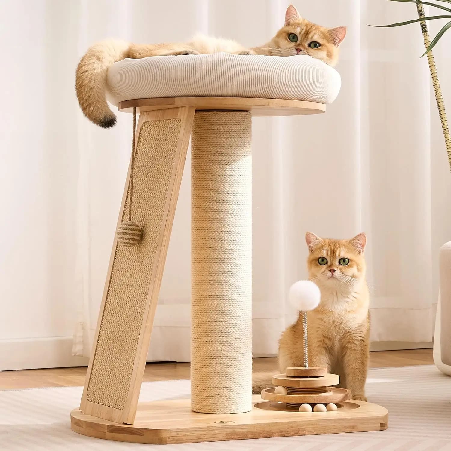 Torre per Gatti in Legno Massello, Tiragraffi con Cuccia, Albero per Gatti Piccolo da 27 Pollici, Torre Compatta per Gatti con Tiragraffi e R